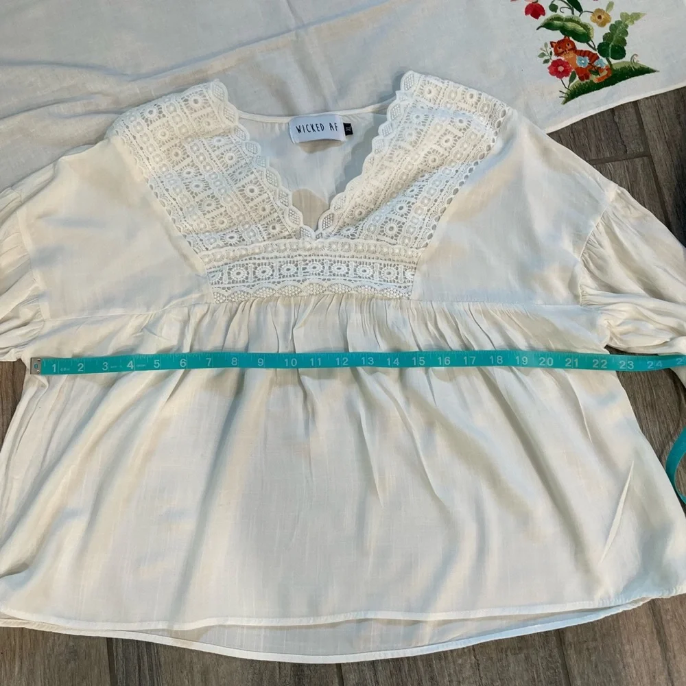 Boho White Crochet Yoke Peasant Top - Picture 5 of 10